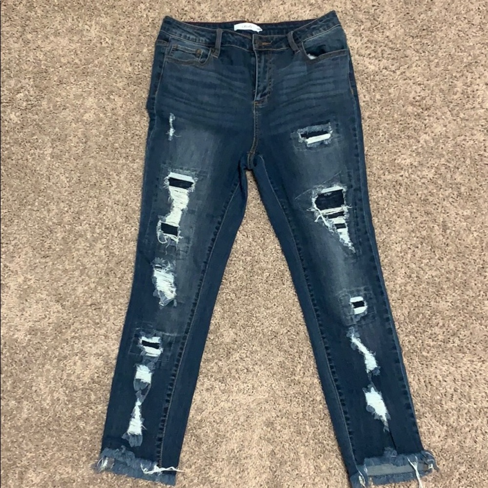 Distressed High Rise skinny jeans